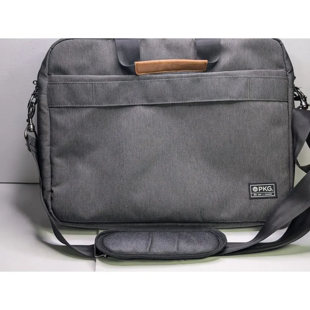 PKG Canada Laptop Messenger Bag Gray Tan Briefcase Shoulder Strap Travel Work